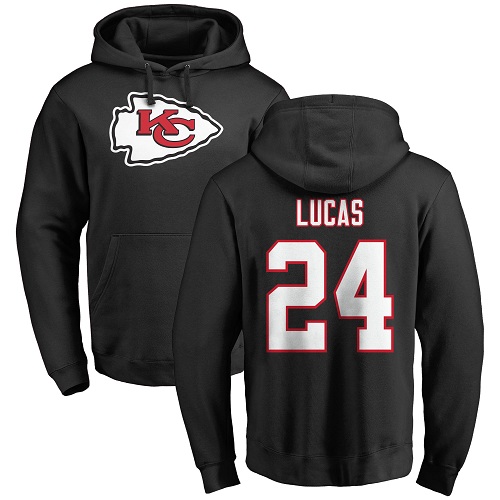 Men Kansas City Chiefs 24 Lucas Jordan Black Name and Number Logo Pullover Hoodie